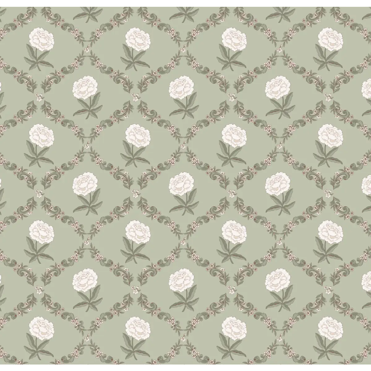 Elise Wallpaper - Flowers in Diamonds - by Anna H Design - Sample 1 foot by 1 foot / Sage - Loomwell Home Goods