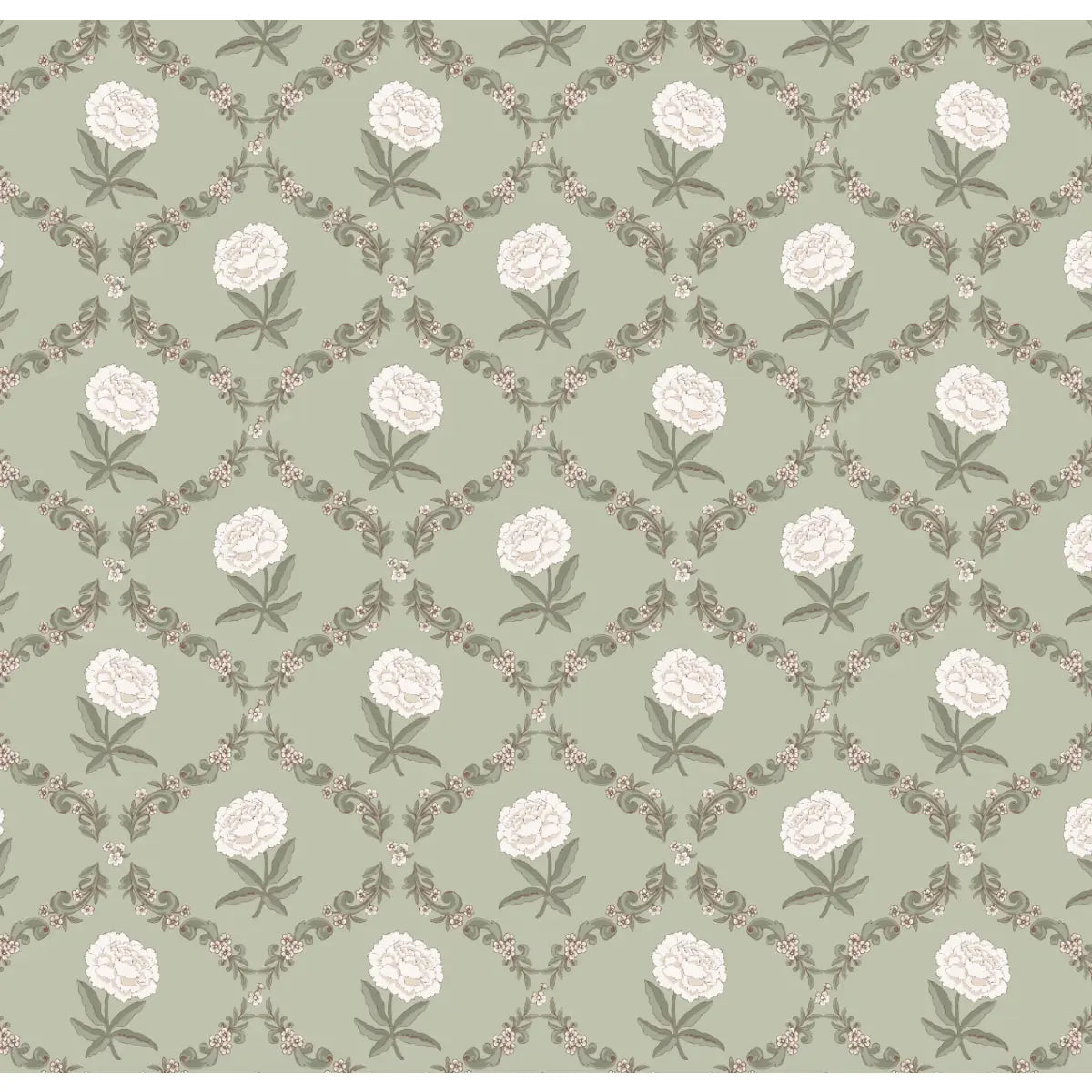 Elise Wallpaper - Flowers in Diamonds - by Anna H Design - Sample 1 foot by 1 foot / Sage - Loomwell Home Goods