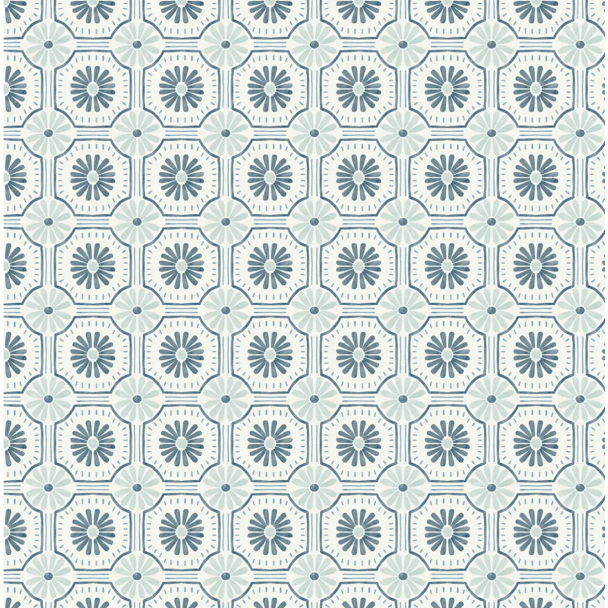 Eliza Wallpaper - Daisy Dots - by Amanda Houston - Sample 1 foot by 1 foot / Blue - Loomwell Home Goods