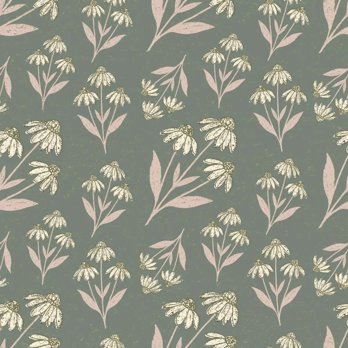 Ellery Wallpaper - Coneflowers - by The Feral Flower - Sample 1 foot by 1 foot / Teal and Lavender - Loomwell Home Goods