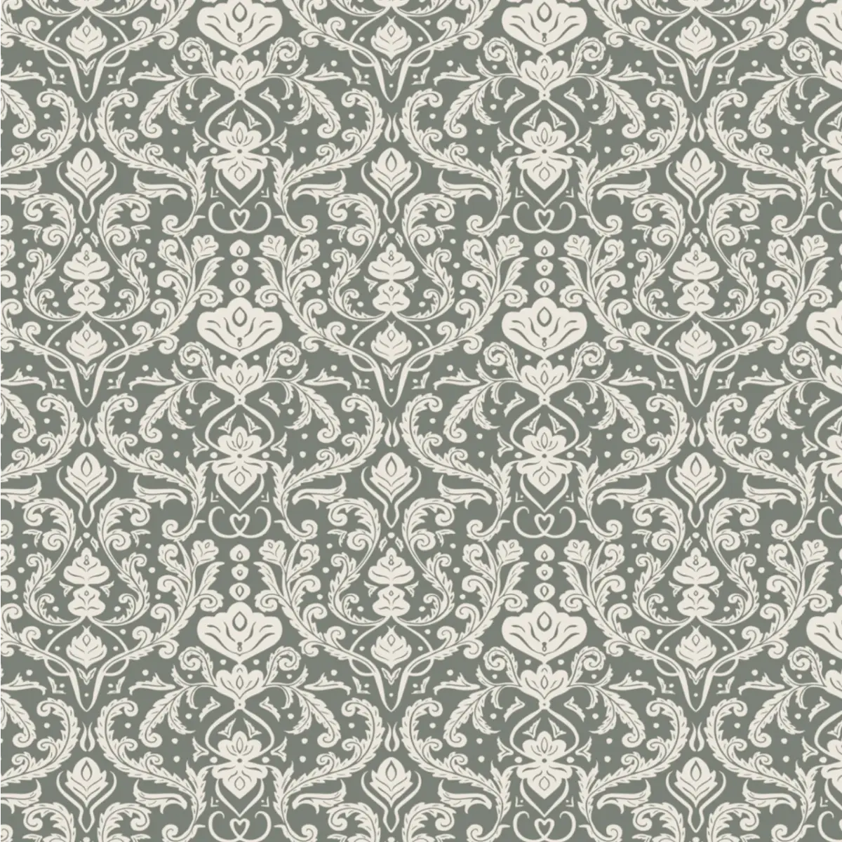 Estelle Wallpaper - Classic Leafy Scrollwork - by Lisee Ree - Sample 1 foot by 1 foot / Deep Sage - Loomwell Home Goods