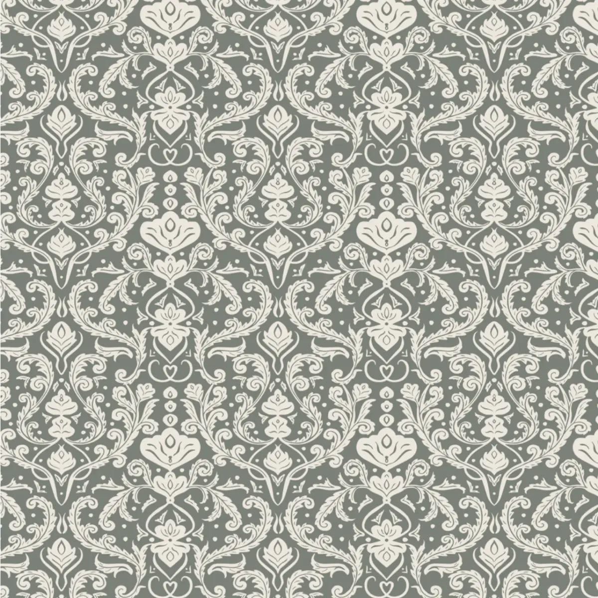 Estelle Wallpaper - Classic Leafy Scrollwork - by Lisee Ree - Sample 1 foot by 1 foot / Deep Sage - Loomwell Home Goods