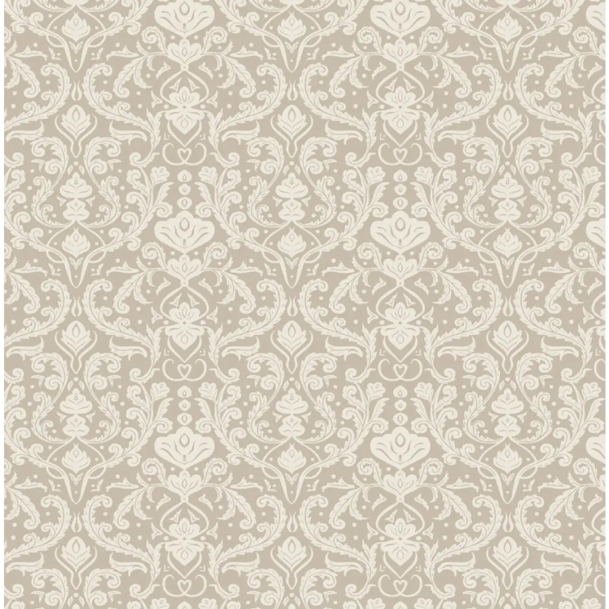 Estelle Wallpaper - Classic Leafy Scrollwork - by Lisee Ree - Sample 1 foot by 1 foot / Mushroom - Loomwell Home Goods