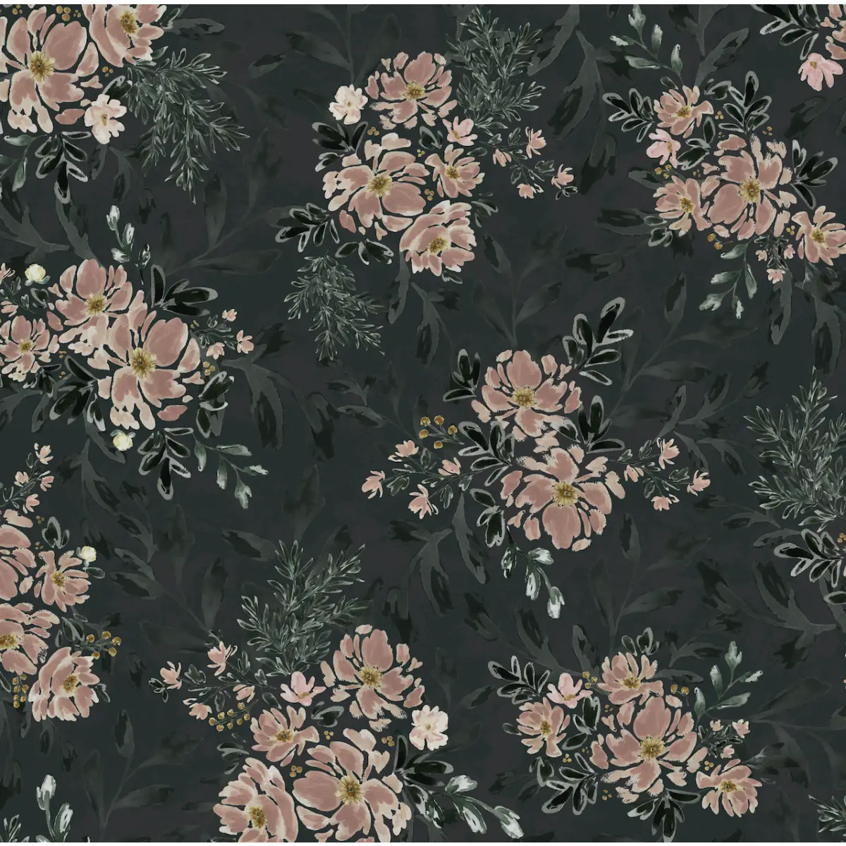 Ethel Wallpaper - Dusty Rose Sprays - by Sabina Maria - Sample 1 foot by 1 foot / Dark - Loomwell Home Goods