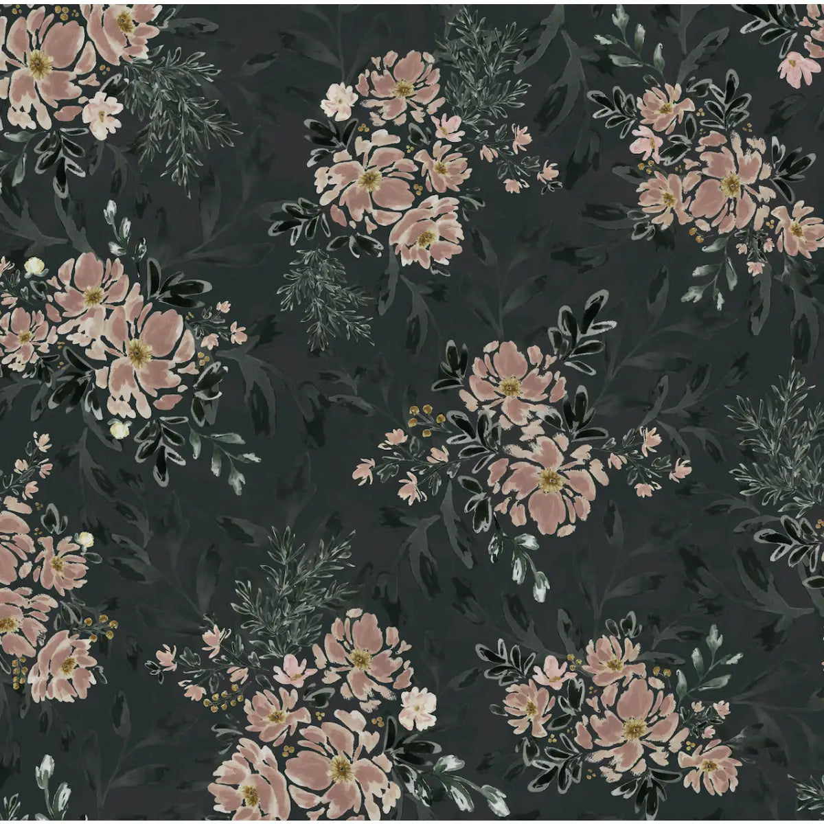 Ethel Wallpaper - Dusty Rose Sprays - by Sabina Maria - Sample 1 foot by 1 foot / Dark - Loomwell Home Goods