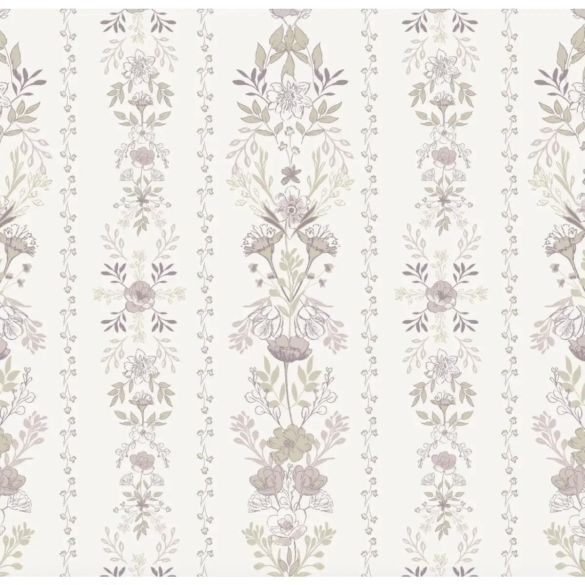 Evangeline Wallpaper - Romantic Floral Stripe - by Trisha Patel - Sample 1 foot by 1 foot / White - Loomwell Home Goods