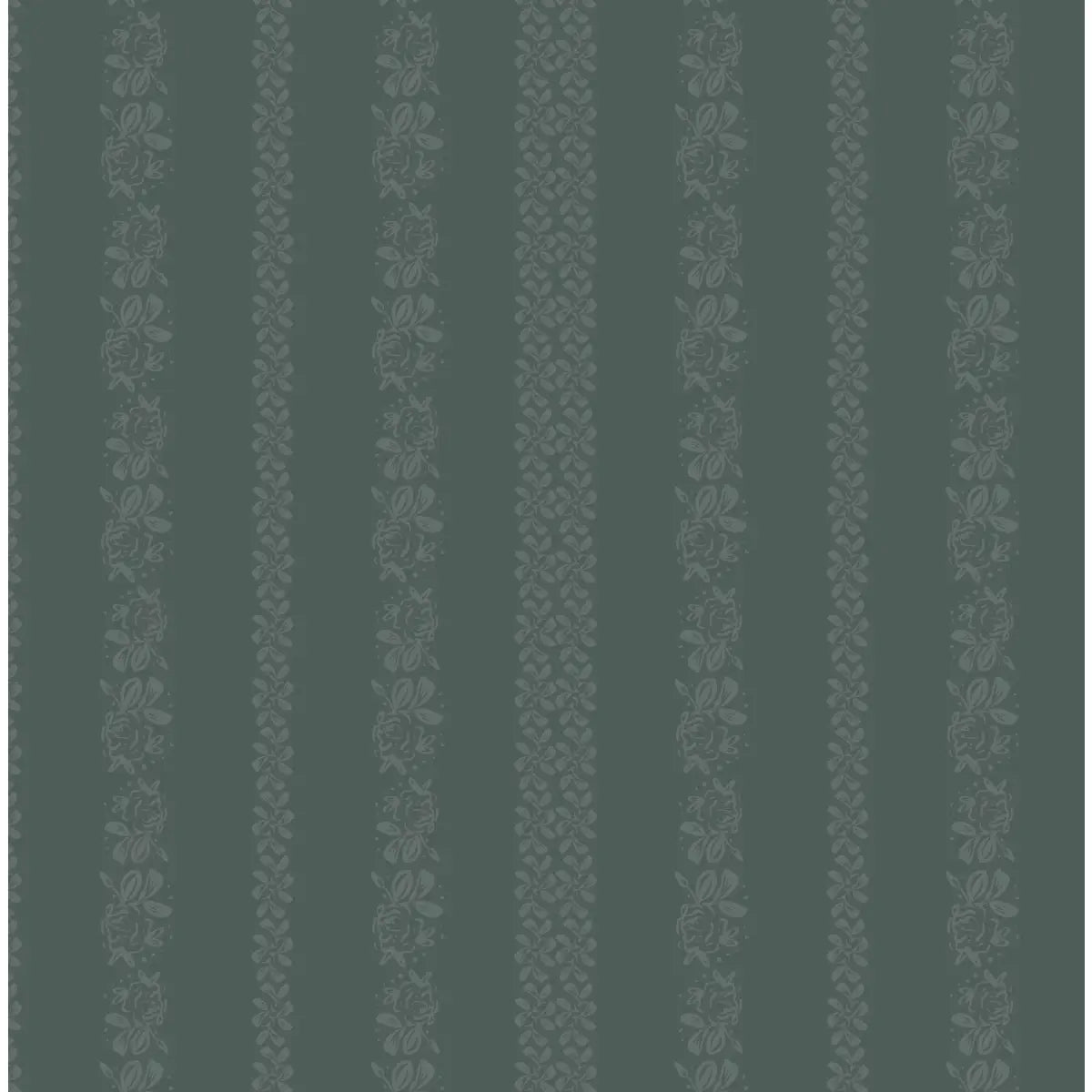 Evanthe Wallpaper - Sweetest Floral Stripe - by WabiSabi Pattern Studio - Sample 1 foot by 1 foot / Dark Teal