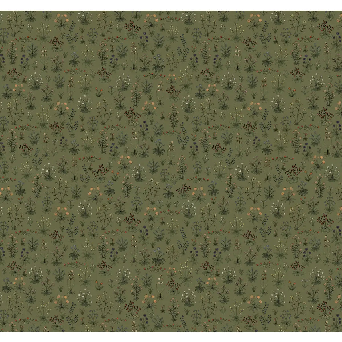 Evelyn Wallpaper - Little Flower Sprigs - by Karin Beatrice Levin - Sample 1 foot by 1 foot / Green - Loomwell Home