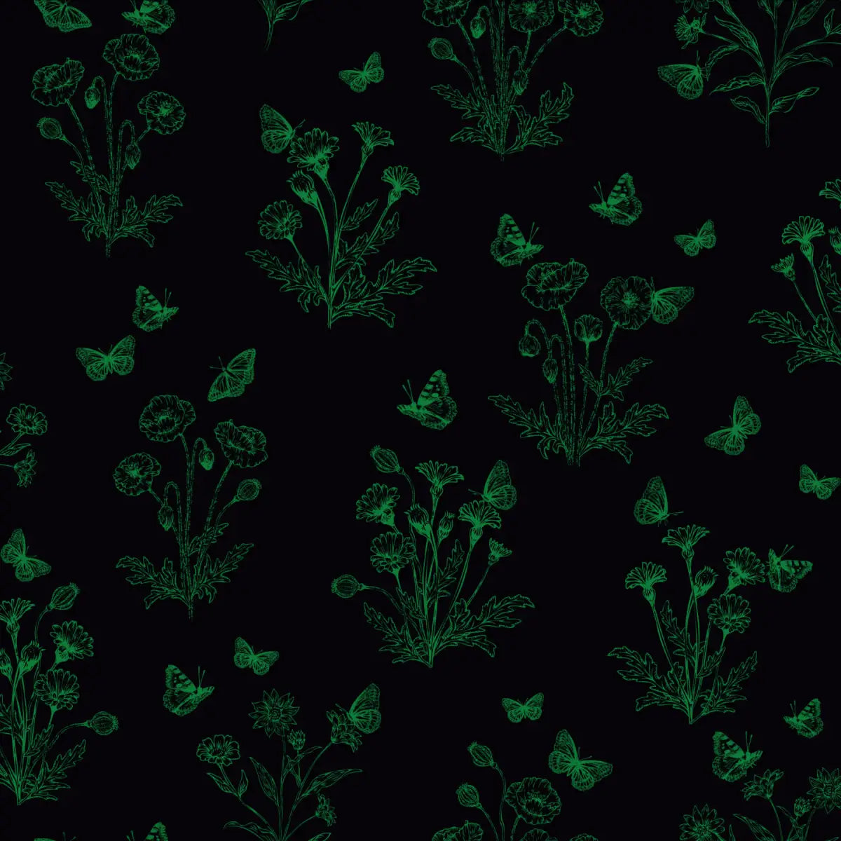 Ever Wallpaper - Poppies and Butterflies - by Anna Black Creative - Sample 1 foot by 1 foot / Pink - Loomwell Home Goods