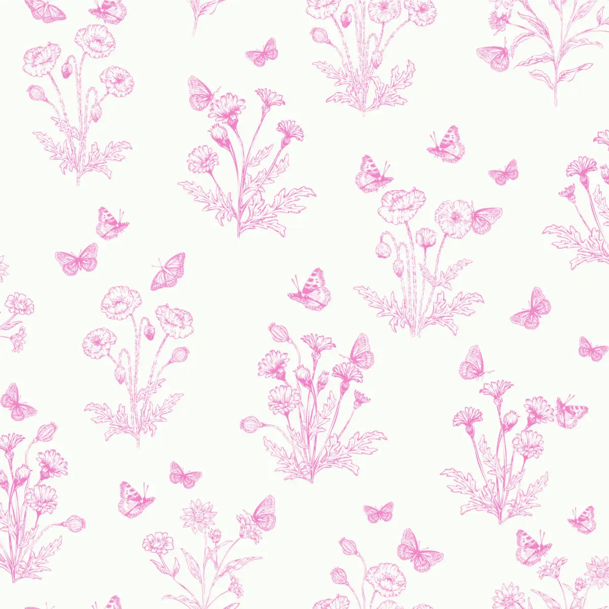 Ever Wallpaper - Poppies and Butterflies - by Anna Black Creative - Sample 1 foot by 1 foot / Pink - Loomwell Home Goods