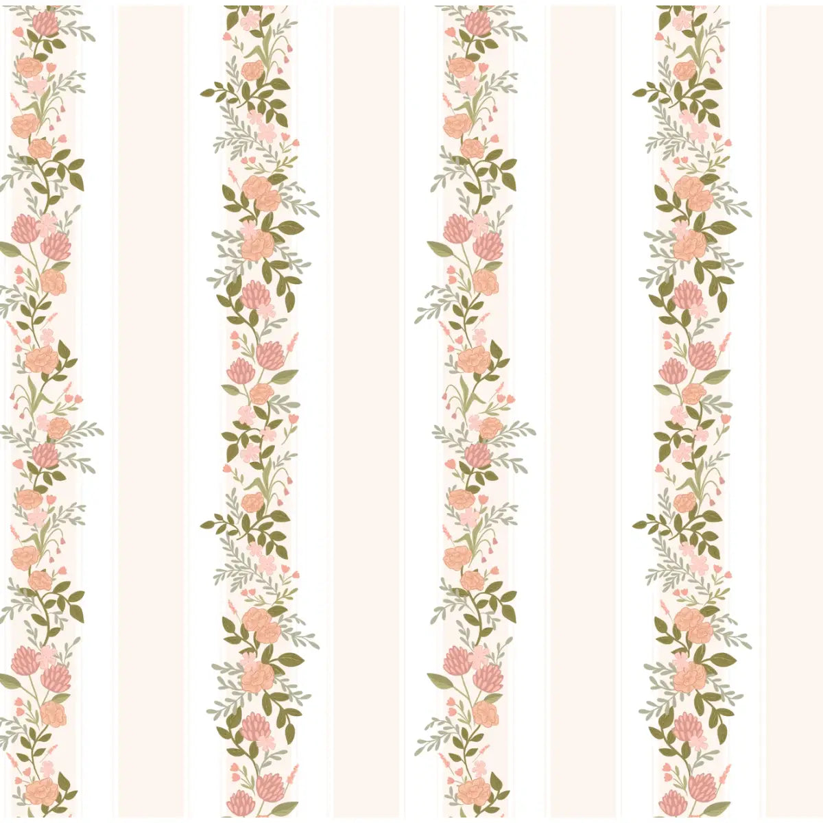 Evie Wallpaper - Classic Cottage Stripe Floral - by Jackie Jean Design - Sample 1 foot by 1 foot / Peach / Small Scale