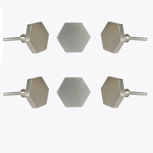 Hexagon Metal Knobs (Set of 6): Silver
