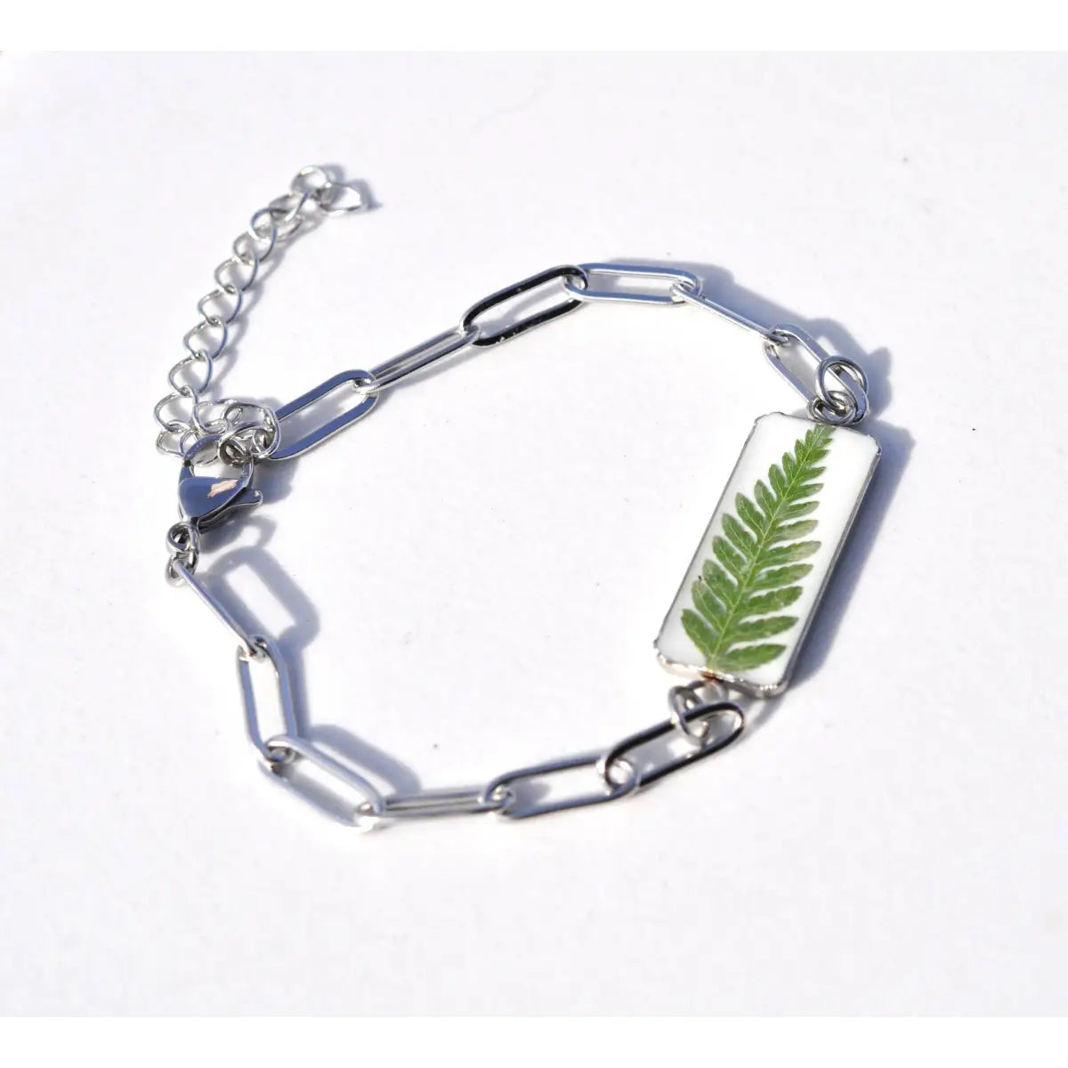 Fern Bar Bracelet Pressed Fern - White - My Beverly Jewelry