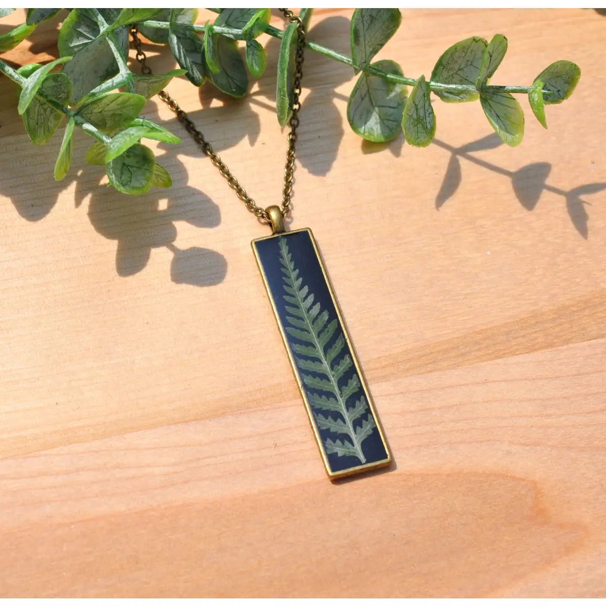 Fern Bar Necklace - Pressed Fern - Black Background - My Beverly Jewelry