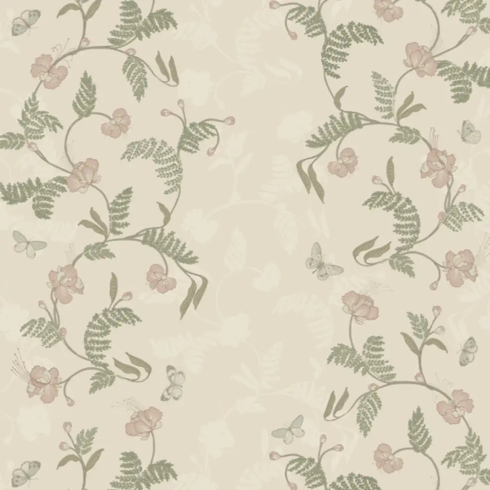Finlay Wallpaper - Flowers and Vines - by Grateful Artsy Soul - Sample 1 foot by 1 foot / Tan and Blush - Loomwell Home