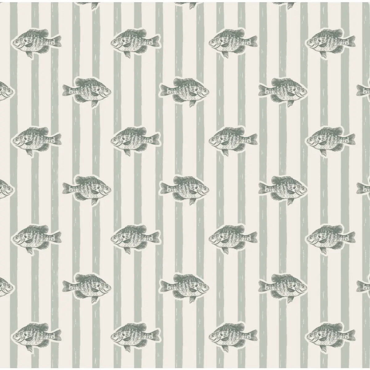 Finn Wallpaper - Fish and Stripes - by Kim Hallquist Designs - Sample 1 foot by 1 foot / Green - Loomwell Home Goods