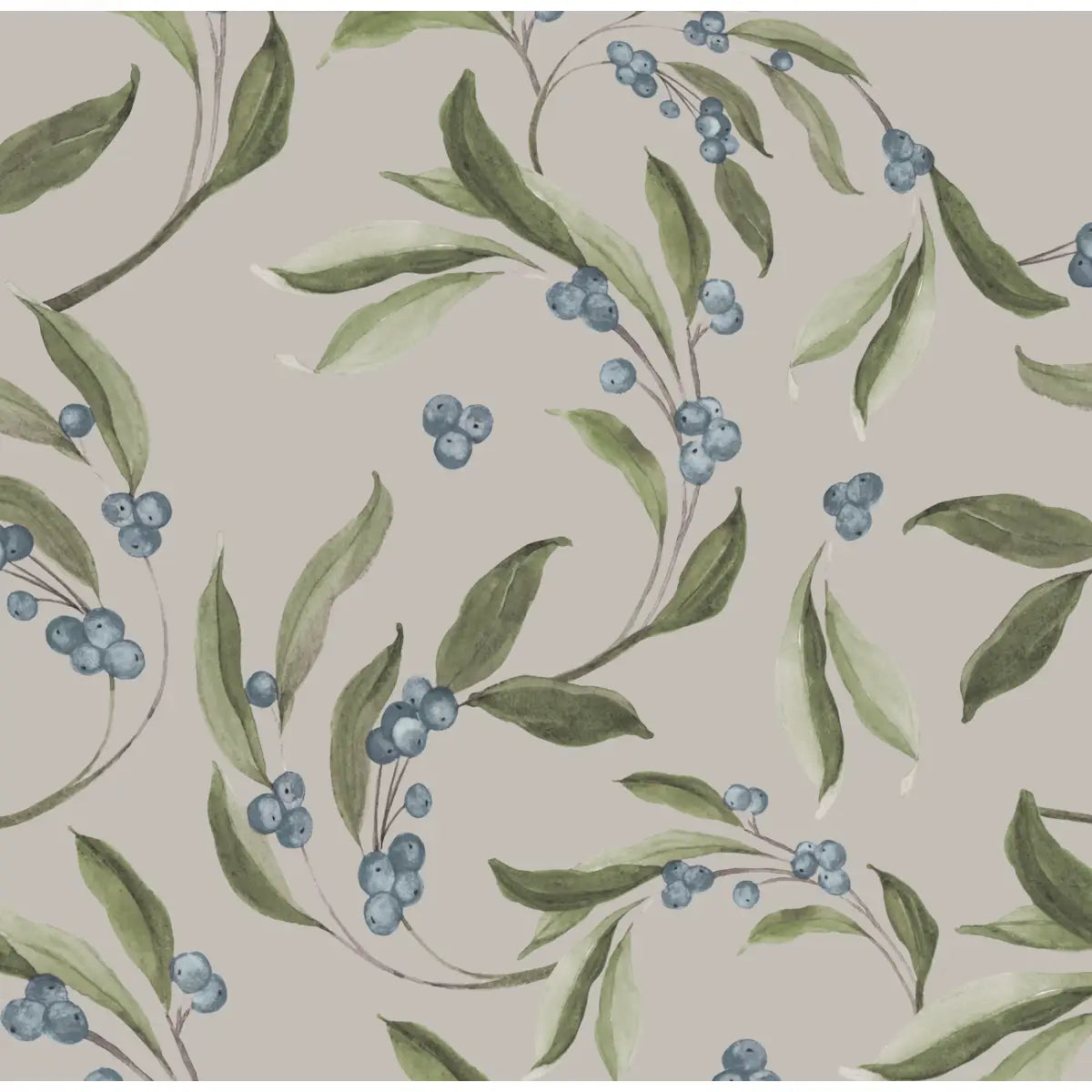 Finnegan Wallpaper - Blueberries - by Taddy Mikelaites - Sample 1 foot by 1 foot / Light Gray and Blue - Loomwell Home