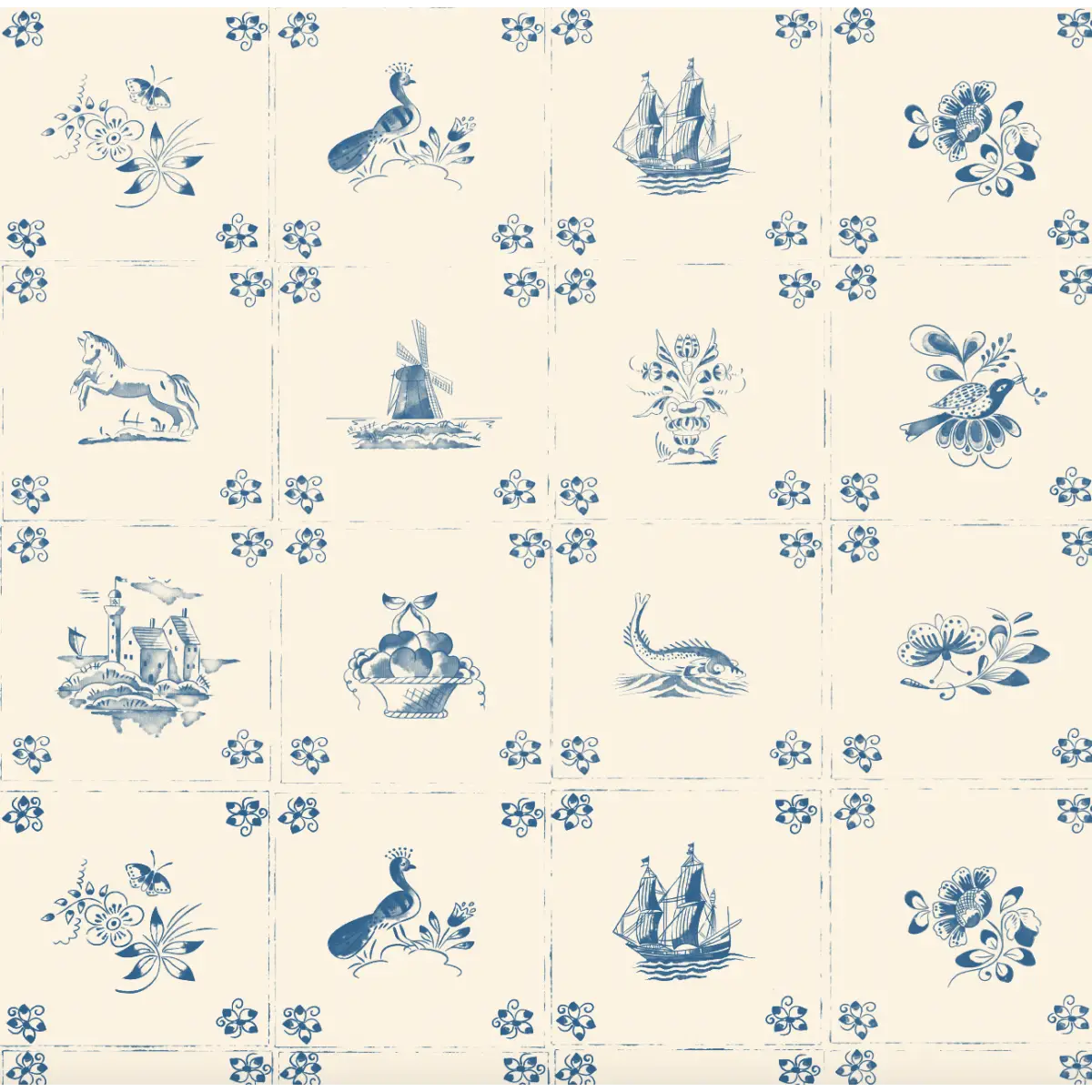 Fitz Wallpaper - Blue Delft Tiles - by House of Haricot - Sample 1 foot by 1 foot / 2 - Loomwell Home Goods
