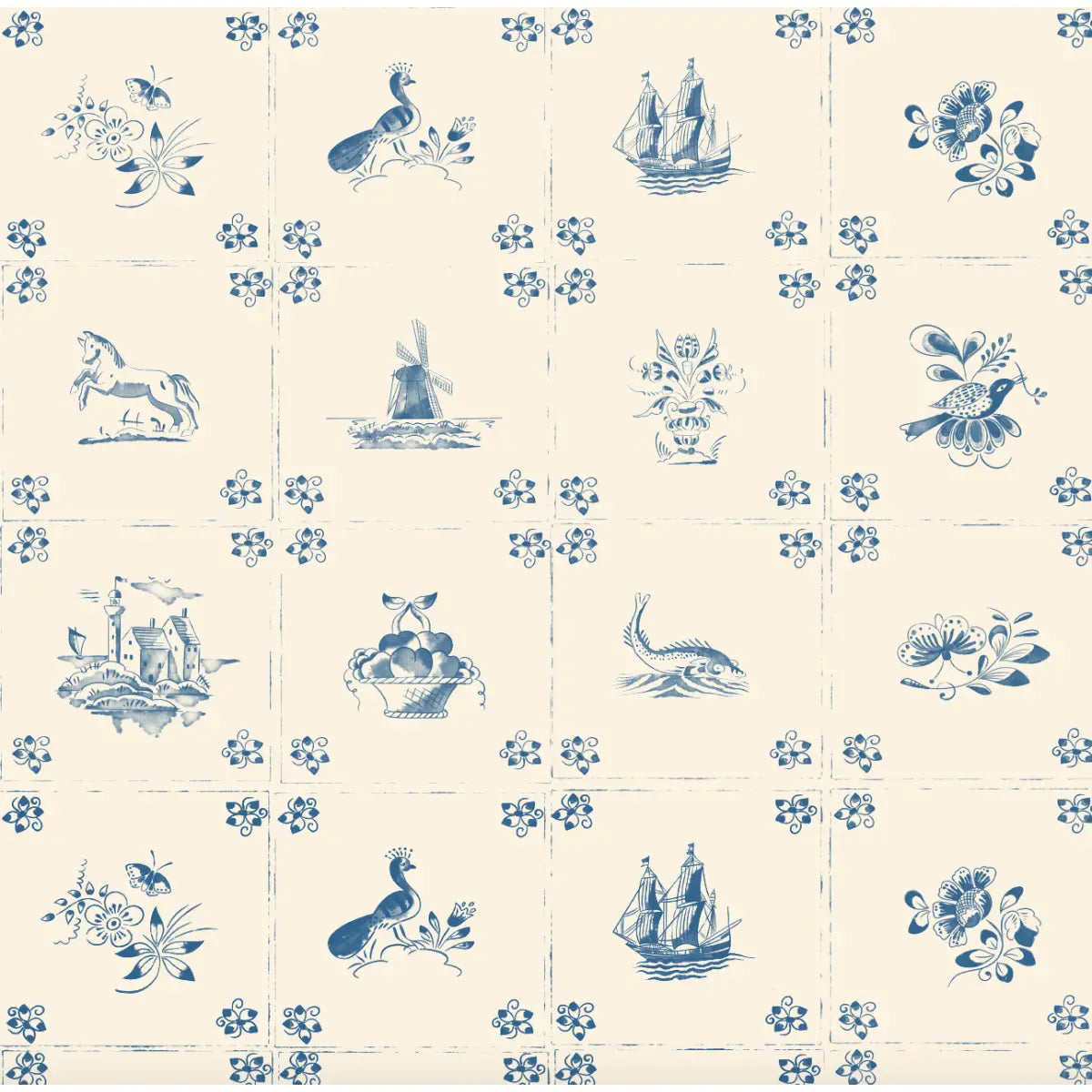 Fitz Wallpaper - Blue Delft Tiles - by House of Haricot - Sample 1 foot by 1 foot / 2 - Loomwell Home Goods