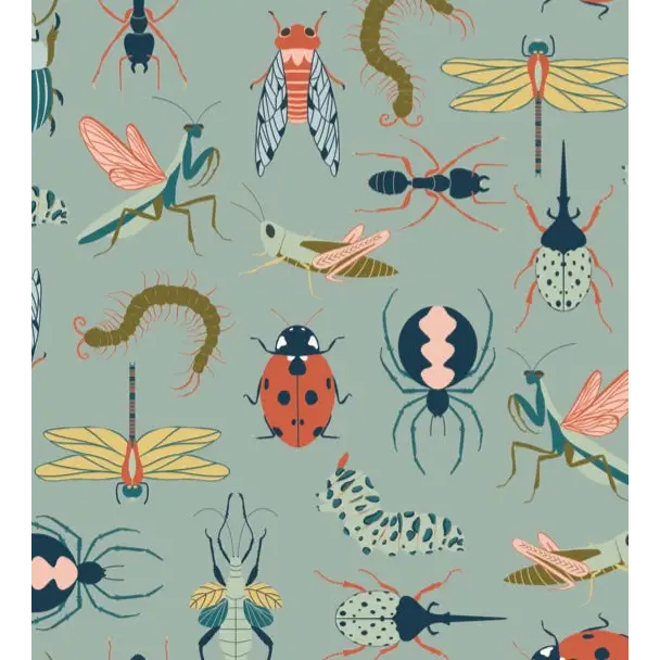 Flick Wallpaper - Insects Bugs - by Kristi Vargo - Sample 1 foot by 1 foot / Light Blue - Loomwell Home Goods
