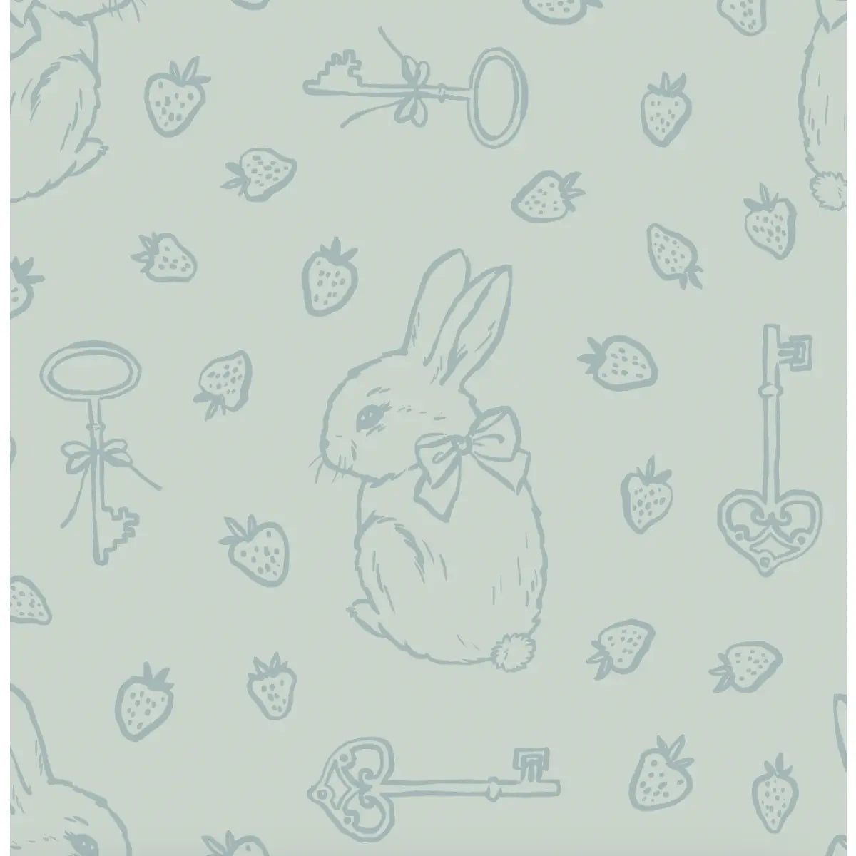 Flopsy Wallpaper - Pastel Bunnies Berries and Keys - Sample 1 foot by 1 foot / Blue - Loomwell Home Goods
