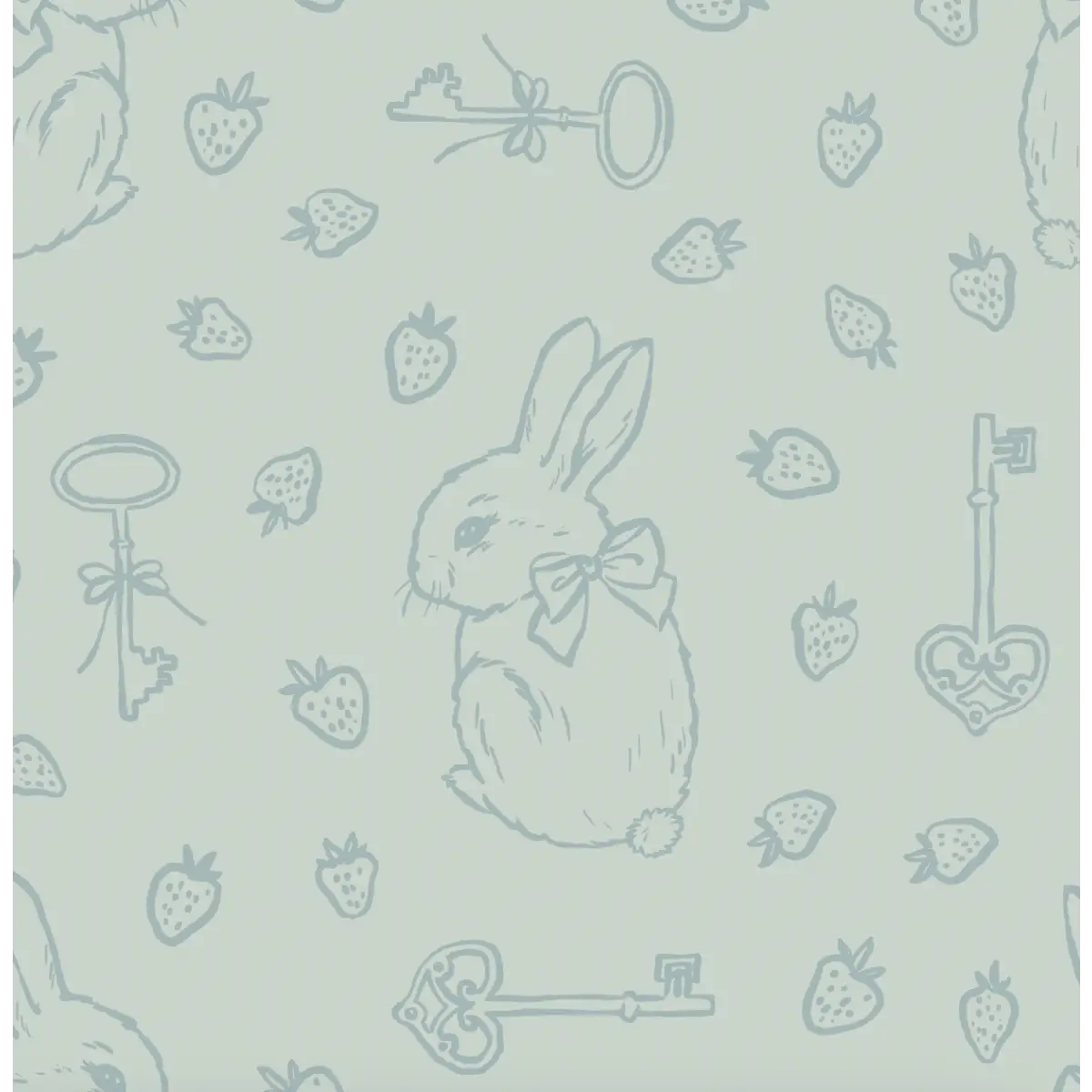 Flopsy Wallpaper - Pastel Bunnies Berries and Keys - Sample 1 foot by 1 foot / Blue - Loomwell Home Goods