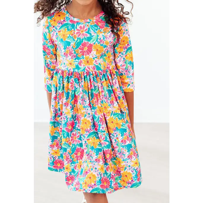 Pocket Twirl Dress - Floral Fiesta 3/4 Sleeve - Mila & Rose ®