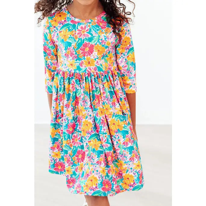 Pocket Twirl Dress - Floral Fiesta 3/4 Sleeve - Mila & Rose ®