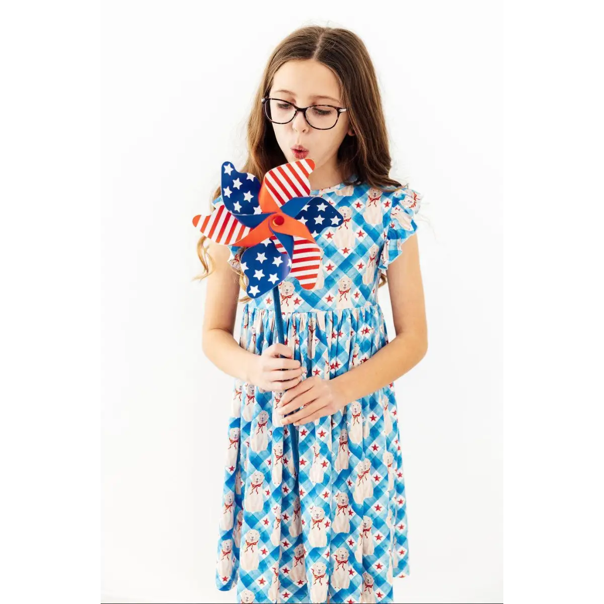 Flutter Sleeve Twirl Dress - Star Spangled Pups - Patriotic Dogs - Mila & Rose ®