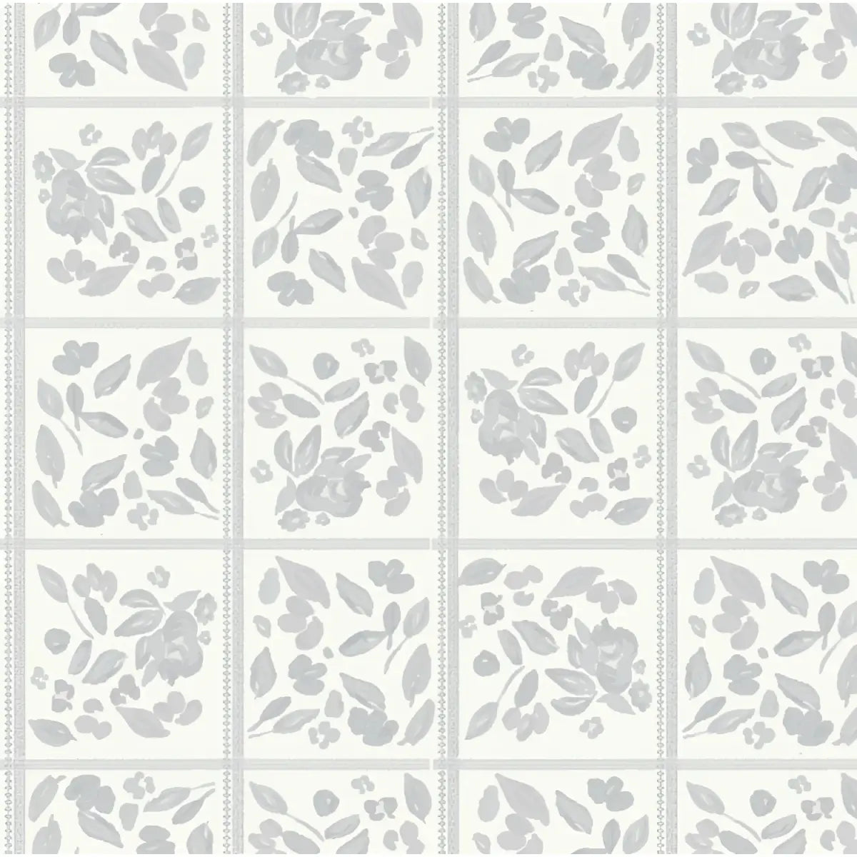 Francine Wallpaper - Floral Squares - by Fox and Pebble - Sample 1 foot by 1 foot / Blue - Loomwell Home Goods