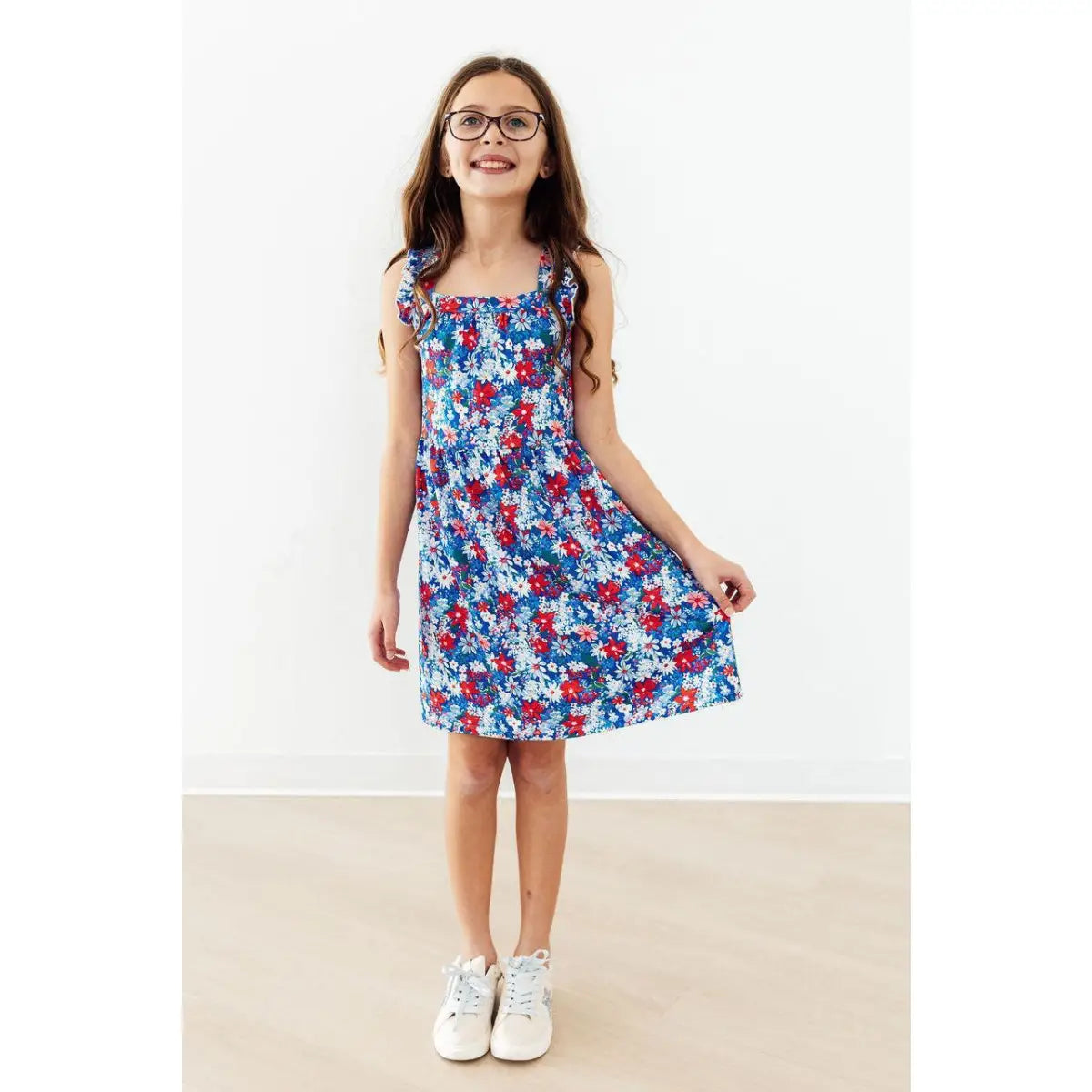 Ruffle Cross Back Dress - Freedom Flowers - Patriotic July 4th - Mila & Rose ®