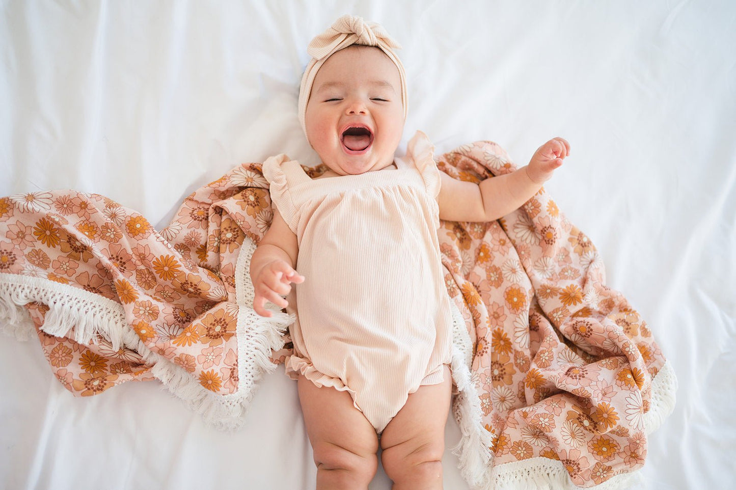 Fringe Swaddle Blanket - Retro Floral - Harp Angel Boutique