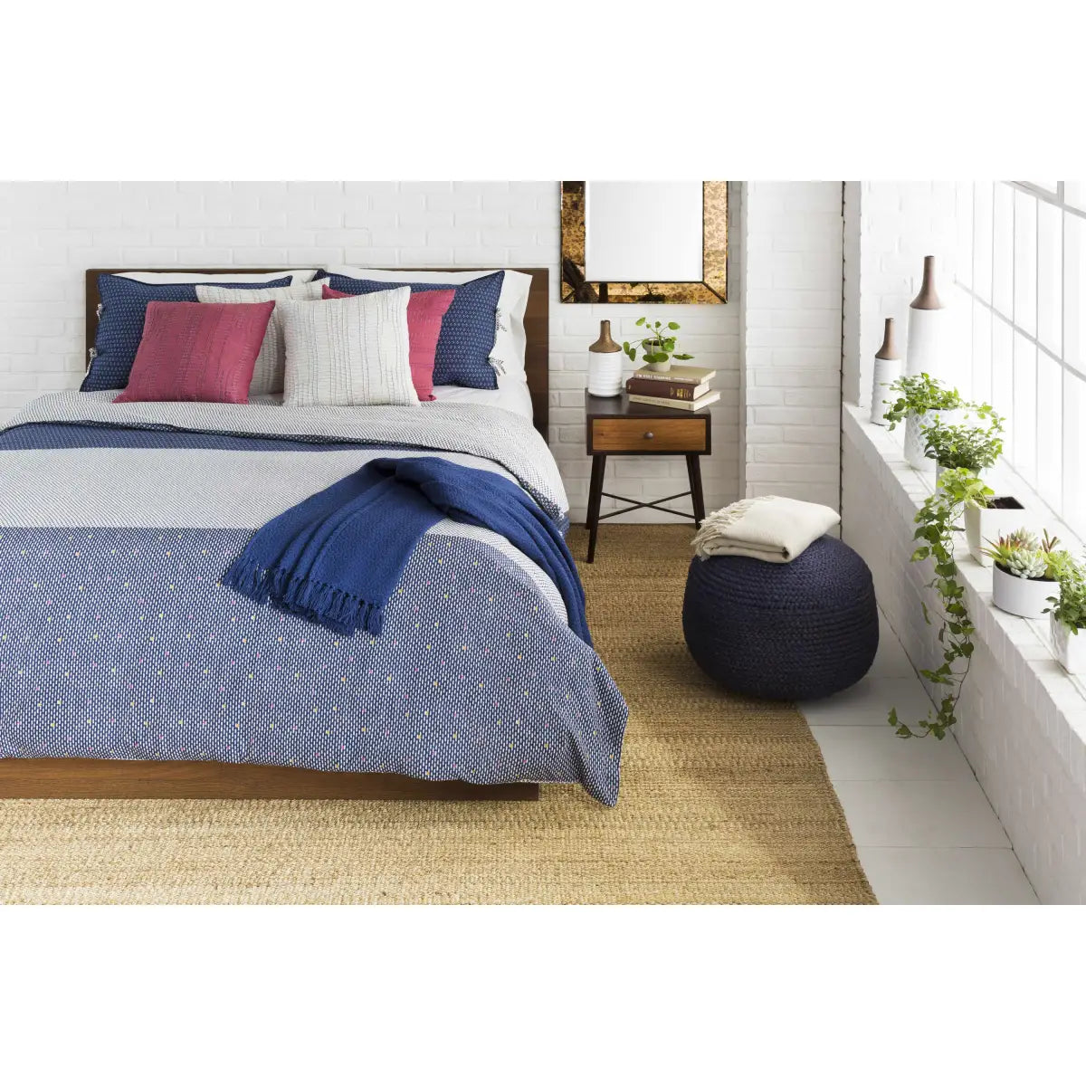 Gail Navy Jute Knitted Pouf - 19.75’’ x 19.75’’ x 16’’ Cylinder - Boutique Rugs