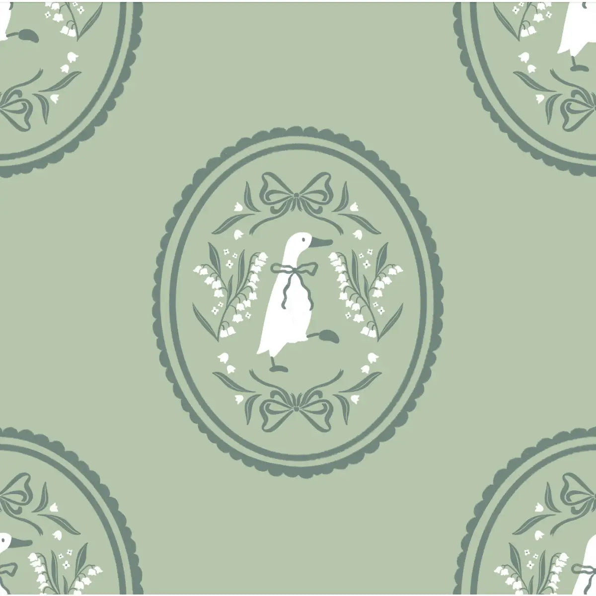 Gemima Wallpaper - Ducks in Frames - by The Beau Studio - Sample 1 foot by 1 foot / Green - Loomwell Home Goods