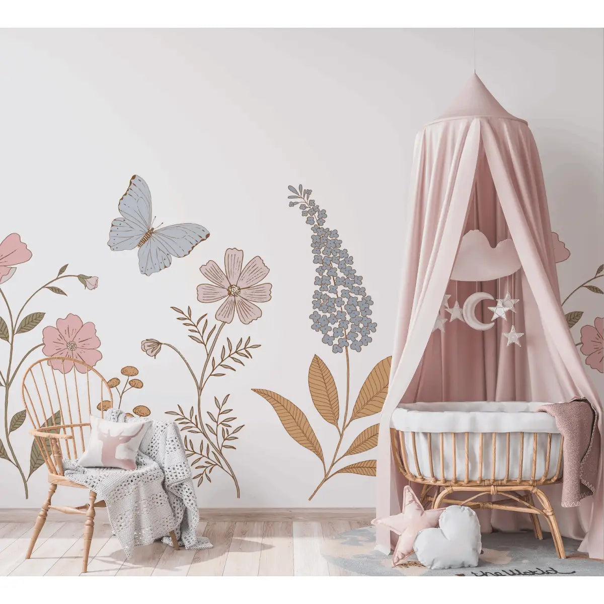 Geneva Wallpaper Mural - Flowers and Butterfly - by Gooseberry Moon - Loomwell Home Goods