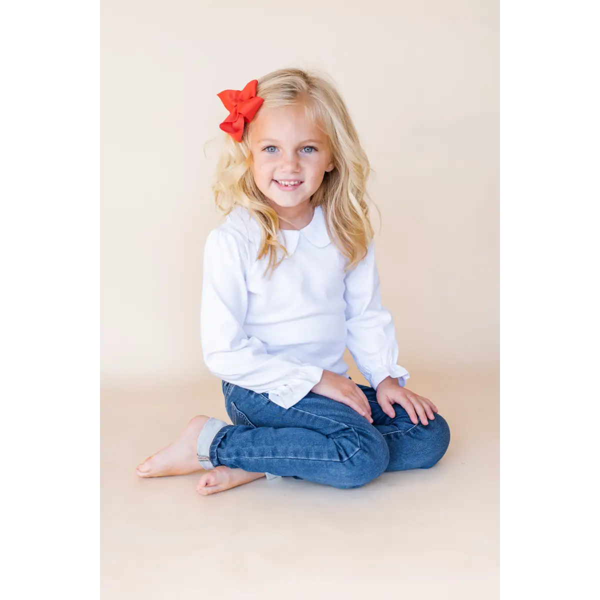Girl’s Peter Pan Collar Products - Girl’s Long Sleeve Ruffle Shirt / White / 12M - ARB Blanks