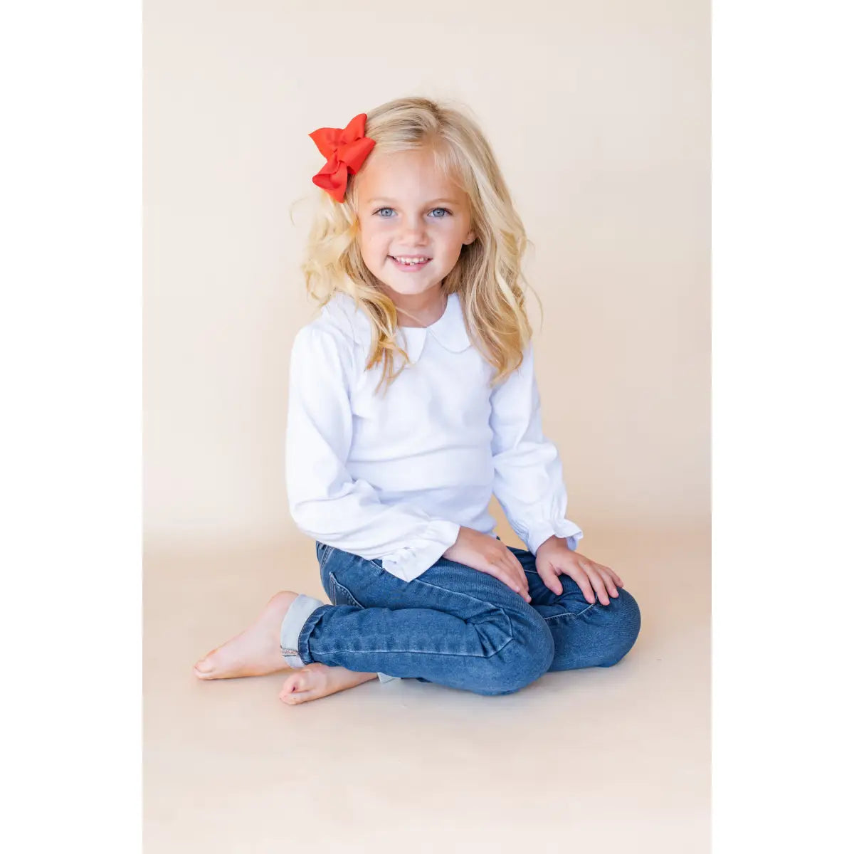 Girl’s Peter Pan Collar Products - Girl’s Long Sleeve Ruffle Shirt / White / 12M - ARB Blanks