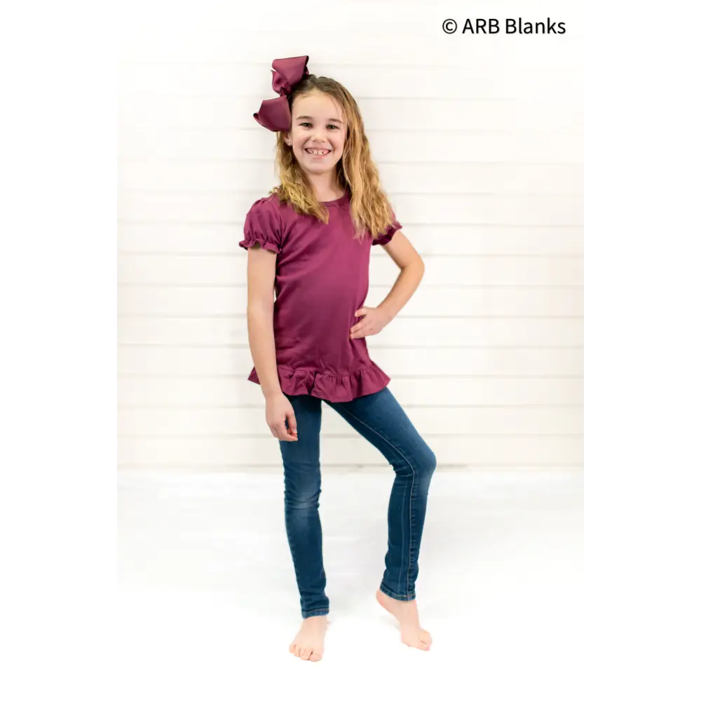 Girl’s Short Sleeve Ruffle Shirt (12M-Toddler) - Maroon / 12M - ARB Blanks
