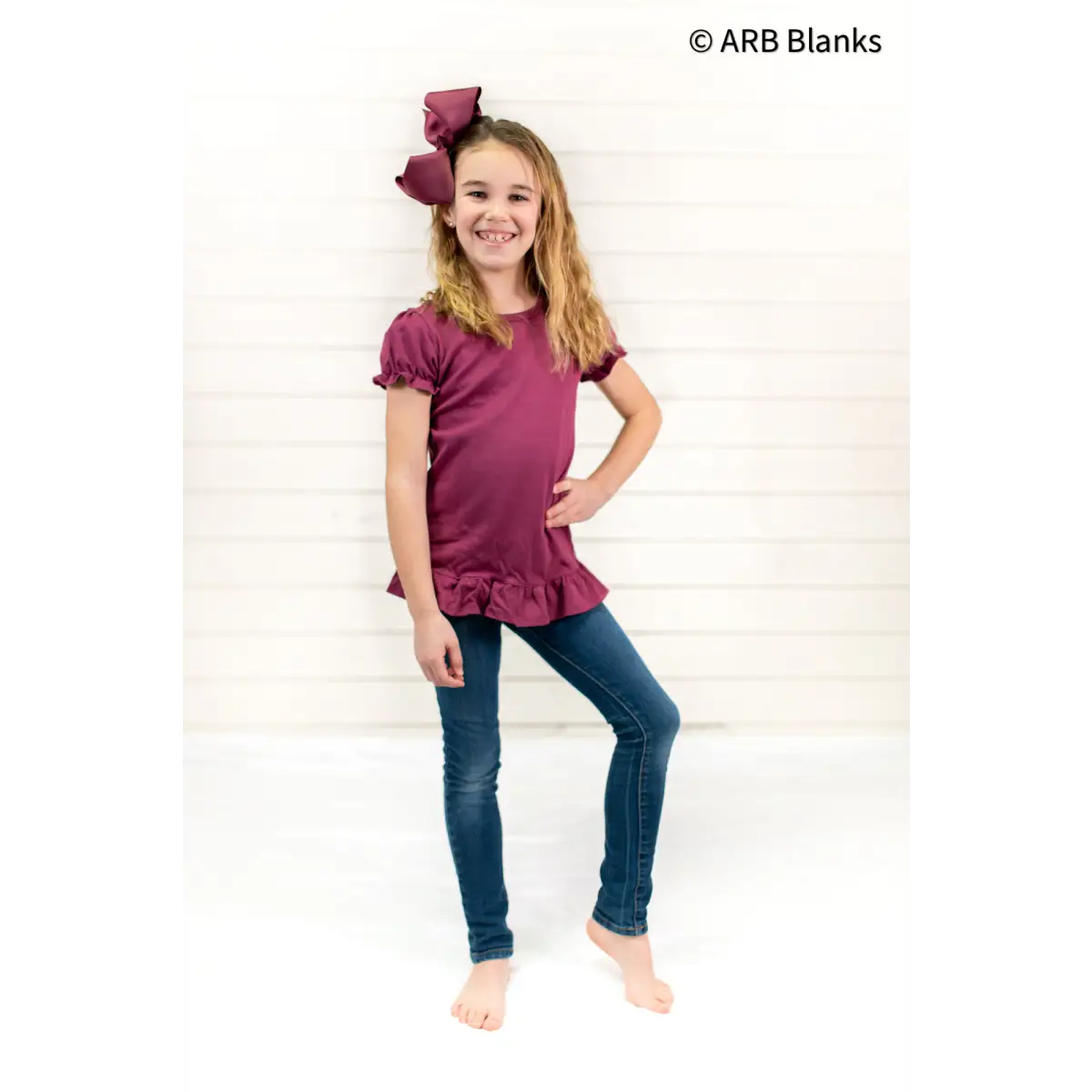 Girl’s Short Sleeve Ruffle Shirt (12M-Toddler) - Maroon / 5T - ARB Blanks