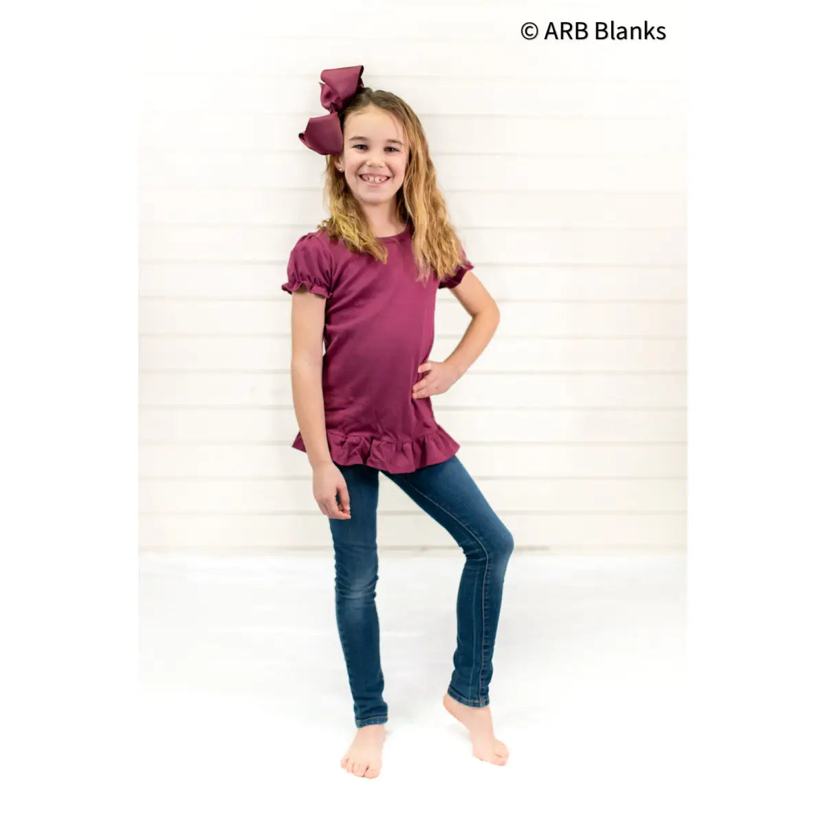 Girl’s Short Sleeve Ruffle Shirt (12M-Toddler) - Maroon / 5T - ARB Blanks