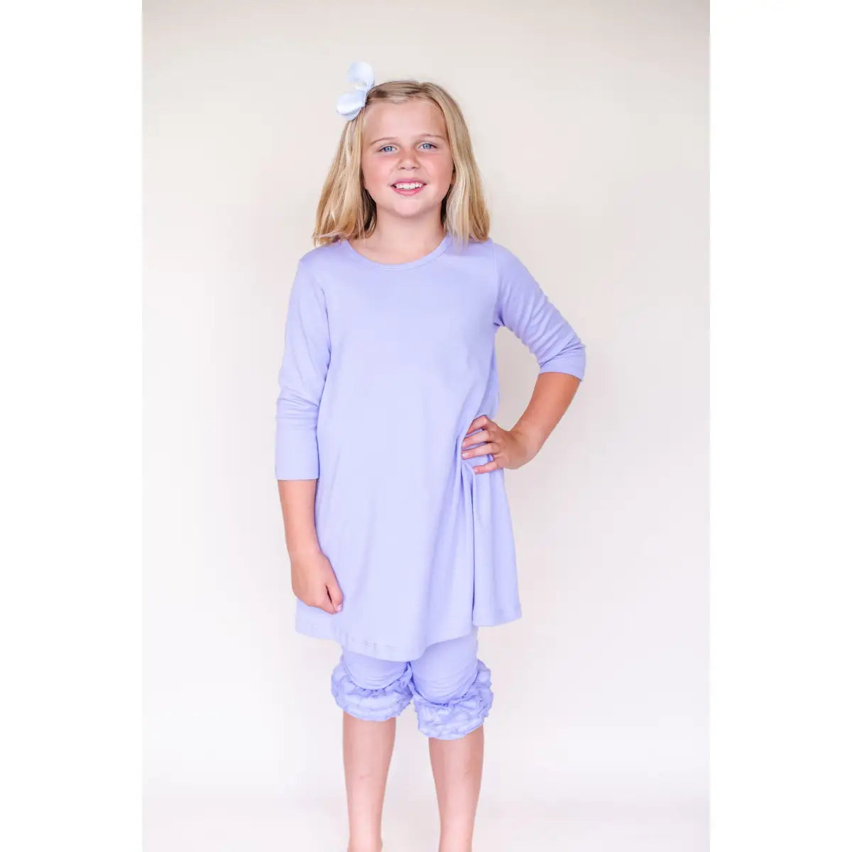 Girl’s Solid Ruffle Icing Capris - Deep Lilac / 12M - ARB Blanks