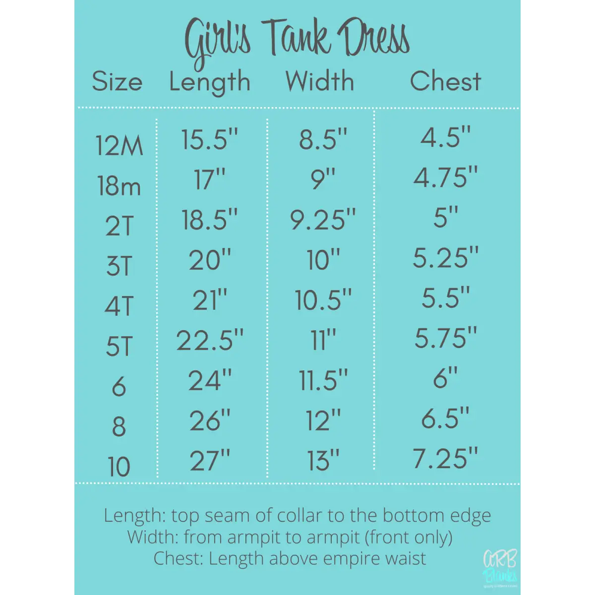 Girl’s Tank Empire Waist Dress - ARB Blanks