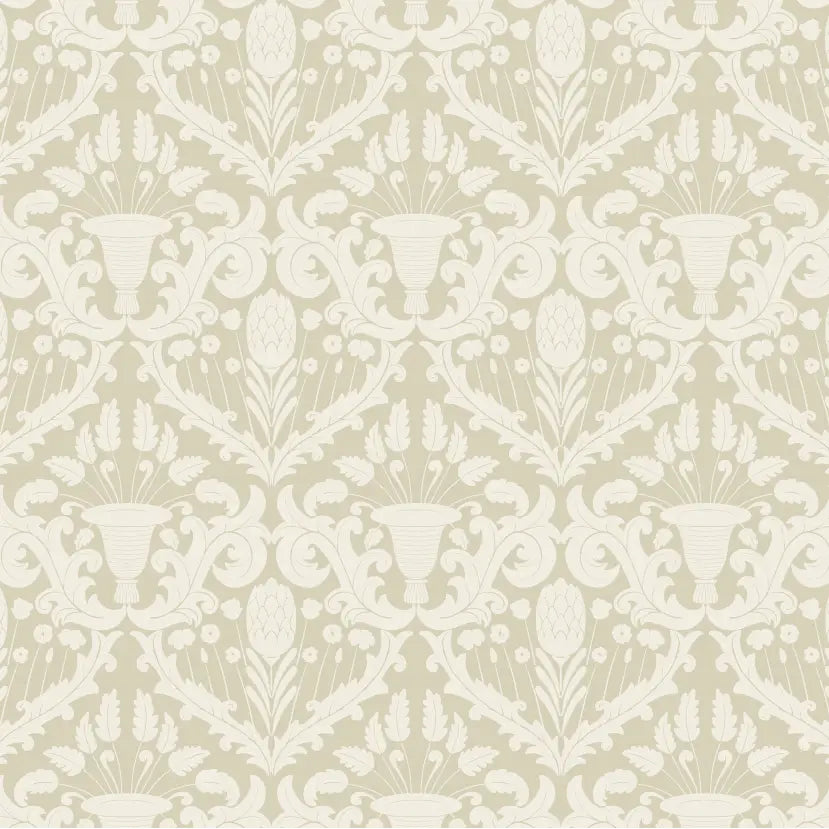 Giselle Wallpaper - Floral Damask - by Cinnamon Clouds - Sample 1 foot by 1 foot / Light Neutral - Loomwell Home Goods