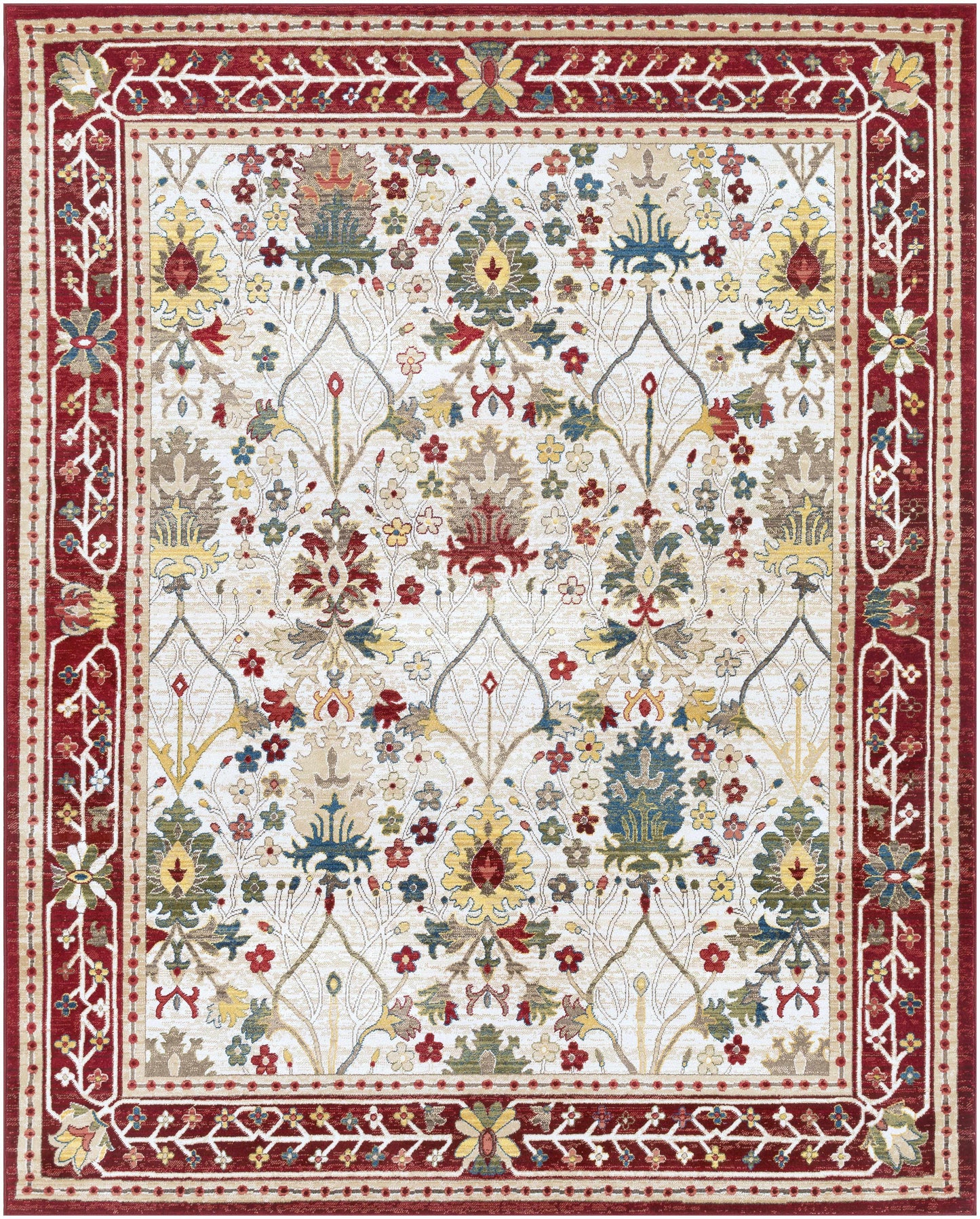 Neola White/Red Damask Area Rug - 7’10’’ x 9’10’’ Rectangle - Boutique Rugs