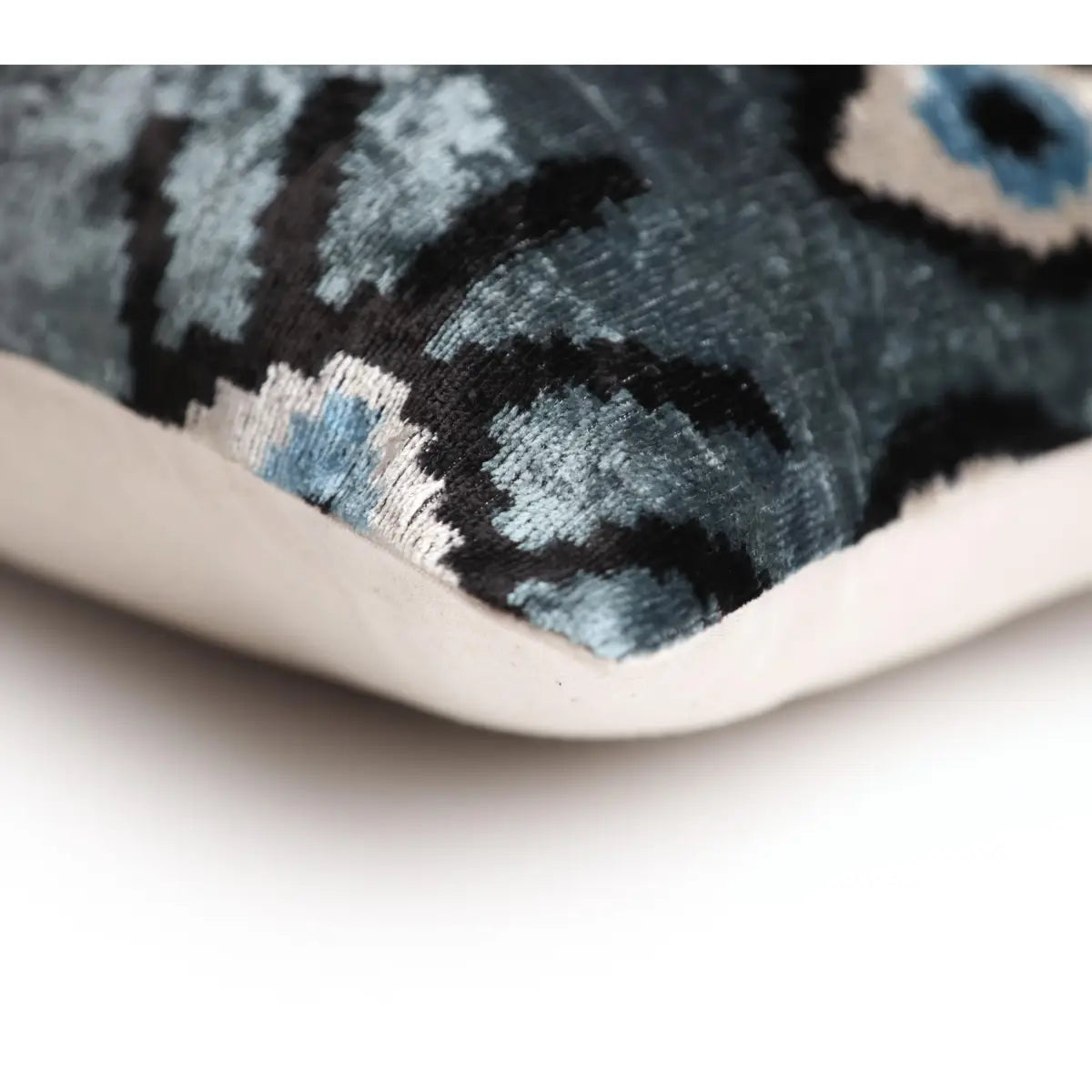 Gray Blue Eye Silk Velvet Lumbar Pillow – 16x24 Handmade Ikat Luxury Cushion - Canvello