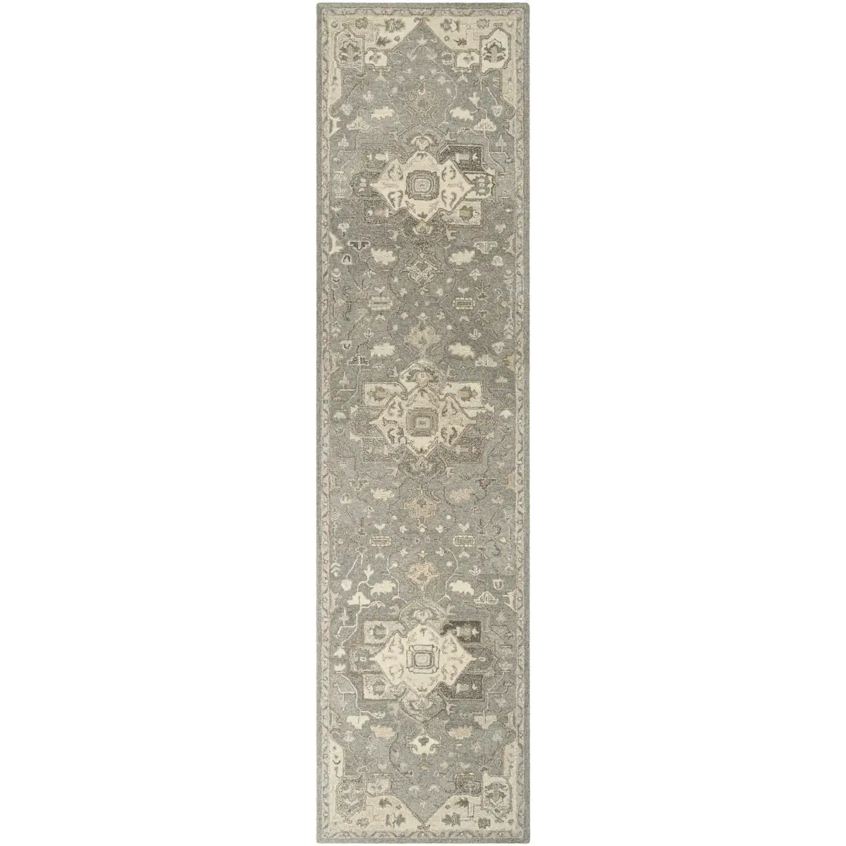 Gray Taupe Hand Tufted Traditional Wool Rug - 3’ x 12’ Runner - Boutique Rugs