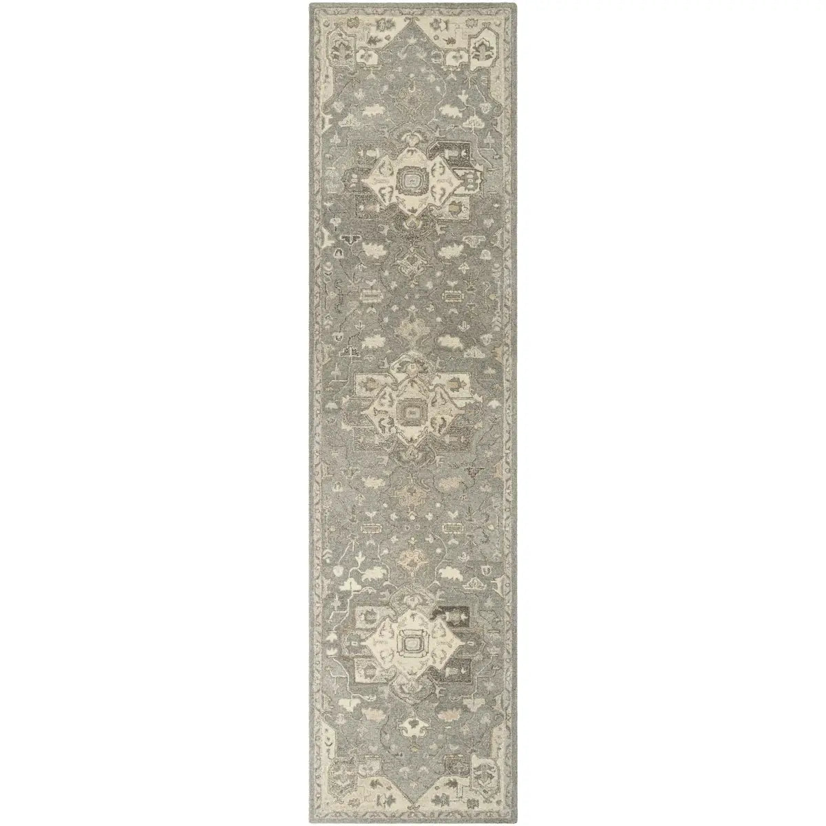 Gray Taupe Hand Tufted Traditional Wool Rug - 3’ x 12’ Runner - Boutique Rugs
