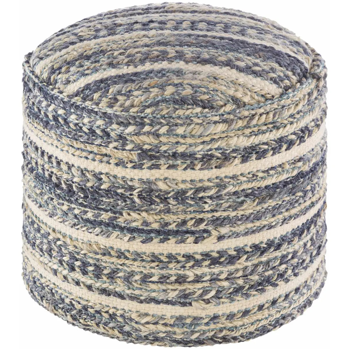 Grayville PTeal Hand Woven Jute Cylindrical Pouf - 18’’ x 18’’ x 14’’ Cylinder - Boutique Rugs