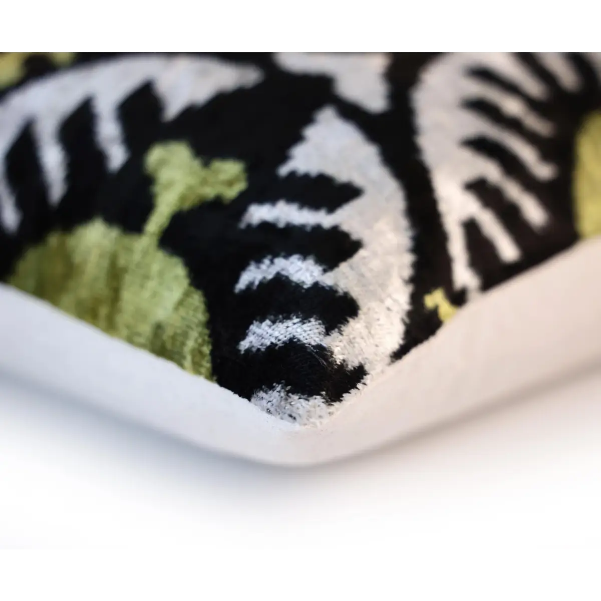 Green and Black Silk Velvet Ikat Pillow 16x16 Handmade Luxury Cushion - Canvello