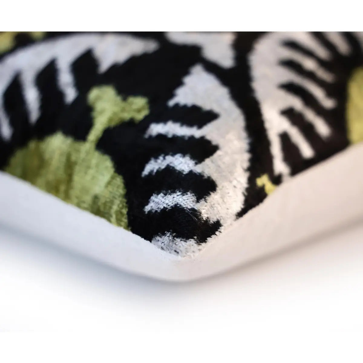 Green and Black Silk Velvet Ikat Pillow 16x16 Handmade Luxury Cushion - Canvello